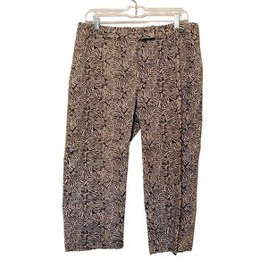 Kenneth Cole Unlisted Capri Pants 12 Brown White Leaves Casual Stretch Cotton